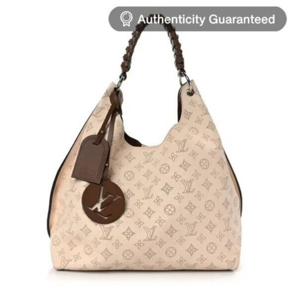 Authentic Louis Vuitton Monogram Carmel Hobo Mahina Leather Shoulder Tote Bag